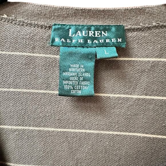 Vintage Lauren Ralph Lauren 100% Cotton Stripped Brown 3/4 Sleeve Cardigan Sz Lg - Picture 4 of 9